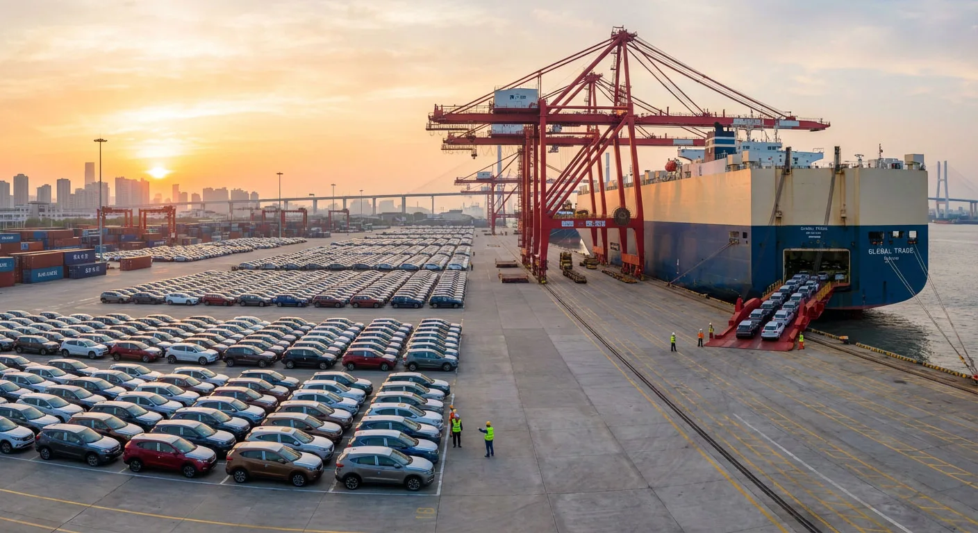 A-large-number-of-cars-are-waiting-at-the-port-for-import-and-export