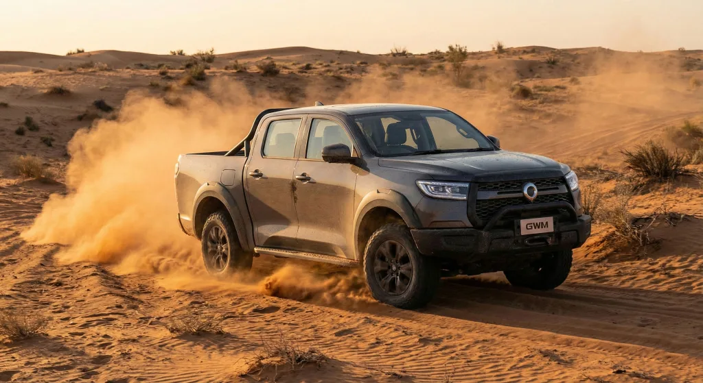 GWM Poer pickup truck off-road in desert