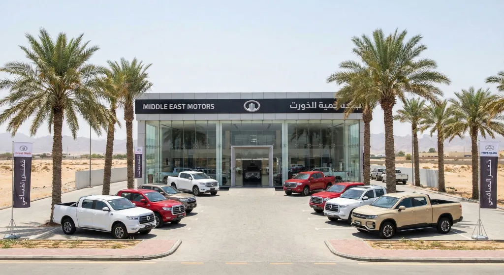 pickup truck dealership in Middle East, Chinese pickups displayed
